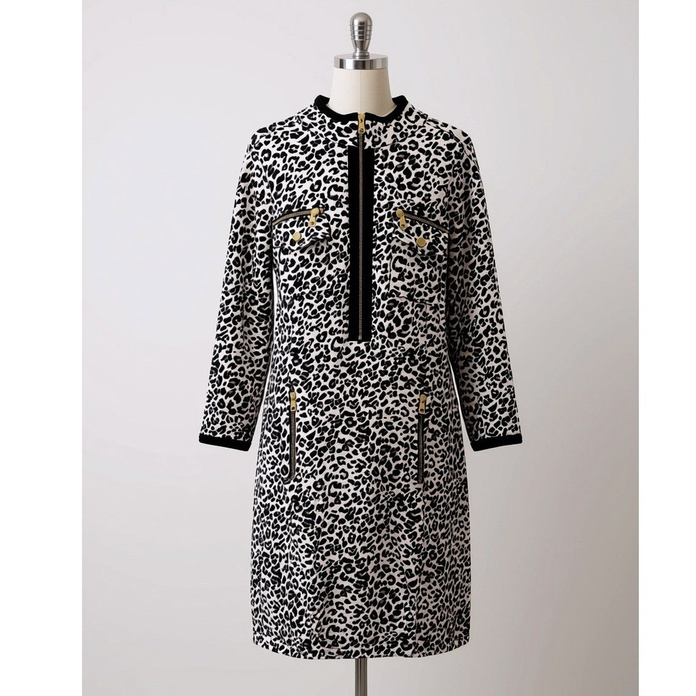 Boston Proper Leopard Print Zippered Dress XL Animal Print Gold Hardware 4563BP